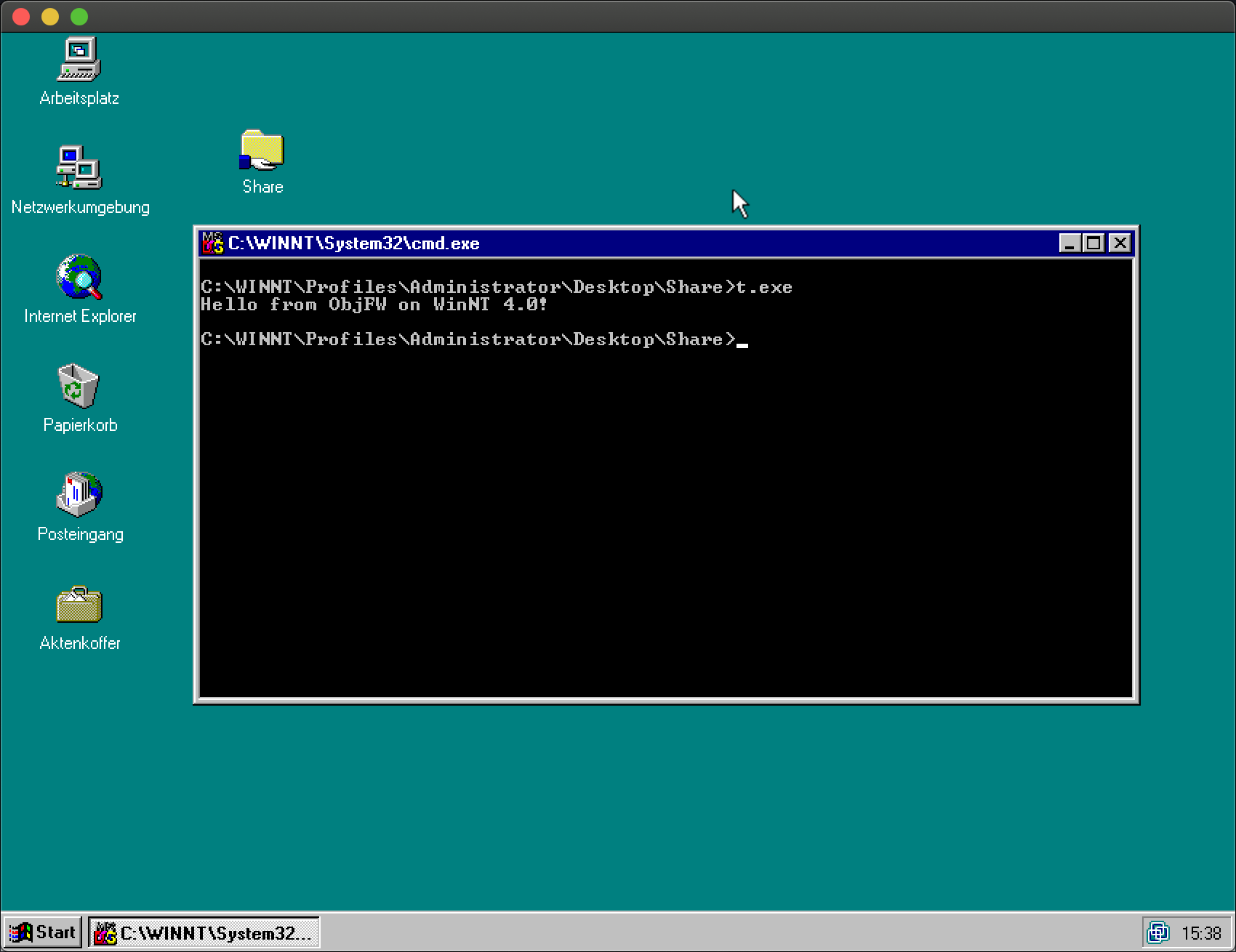 Hello world with ObjFW on Windows NT 4.0